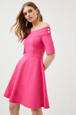 Outlet 🧨 Karen Millen Ponte Rivet Detail Jersey Skater Mini 👗 Dress ✨ -Occasionwear Popular Store womens fuchsia ponte rivet detail jersey skater mini dress 1