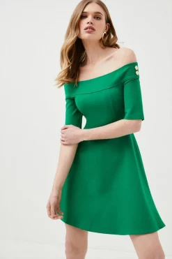 Outlet 🧨 Karen Millen Ponte Rivet Detail Jersey Skater Mini 👗 Dress ✨ -Occasionwear Popular Store womens fuchsia ponte rivet detail jersey skater mini dress