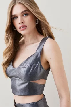 Cheapest 🎉 Karen Millen Metallic Corset Crop Top ⭐ -Occasionwear Popular Store womens gold metallic corset crop top 1