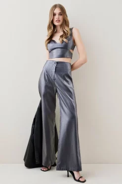 Brand new 👍 Karen Millen Metallic High Waist Split Detail Woven Flare 👏 -Occasionwear Popular Store womens gold metallic high waist split detail woven flare 1