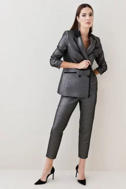 Hot Sale 🔔 Karen Millen Metallic Jacquard Waistband Detail Slim Leg Trouser - gold ⌛ -Occasionwear Popular Store womens gold metallic jacquard waistband detail slim leg trouser