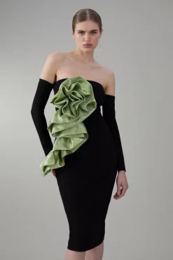 New 🤩 Karen Millen Appliqued Rose Ponte Midi 👗 Dress 🎉 -Occasionwear Popular Store womens green appliqued rose ponte midi dress 1