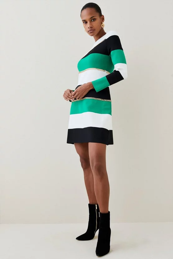 Best deal 🔔 Karen Millen Bandage Knit Stripe Chain Detail Mini 👗 Dress 🎁 8 Best deal 🔔 Karen Millen Bandage Knit Stripe Chain Detail Mini 👗 Dress 🎁 - Image 6