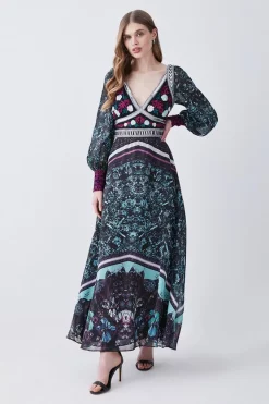 Deals 🔔 Karen Millen Baroque Embroidered And Bead Woven Midi 👗 Dress - green 👏 -Occasionwear Popular Store womens green baroque embroidered and bead woven midi dress