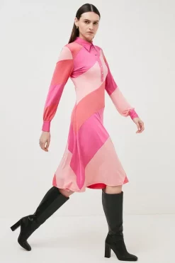 Hot Sale 👏 Karen Millen Collared Striped Colour Block Jersey 👗 Dress 🤩 -Occasionwear Popular Store womens green collared striped colour block jersey dress