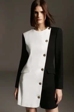 Cheap 🔥 Karen Millen Compact Stretch Button Tux Blazer Mini 👗 Dress 👏 -Occasionwear Popular Store womens green compact stretch button tux blazer mini dress