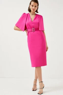 Budget 🧨 Karen Millen Compact Stretch Viscose Cape Pencil Midi 👗 Dress ✨ -Occasionwear Popular Store womens green compact stretch viscose cape pencil midi dress