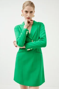 Top 10 🌟 Karen Millen Compact Viscose Strong Shoulder Single Breasted Tux Mini 👗 Dress - green 🎁 -Occasionwear Popular Store womens green compact viscose strong shoulder single breasted tux mini dress