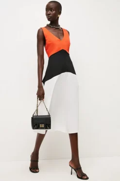 Cheapest 🌟 Karen Millen Cotton Colourblock Cross Back Midi 👗 Dress 🤩 -Occasionwear Popular Store womens green cotton colourblock cross back midi dress