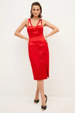 Coupon ⌛ Karen Millen Italian Structured Satin Bustier Pencil Midi 👗 Dress 😍 -Occasionwear Popular Store womens green italian structured satin bustier pencil midi dress
