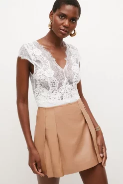 Hot Sale 👏 Karen Millen Lace V Neck Jersey Bodysuit ✔️ -Occasionwear Popular Store womens green lace v neck jersey bodysuit