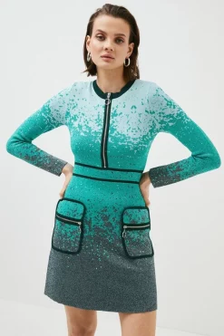 Discount 🔔 Karen Millen Ombre Sparkle Knitted A Line 👗 Dress ⭐ -Occasionwear Popular Store womens green ombre sparkle knitted a line dress 1