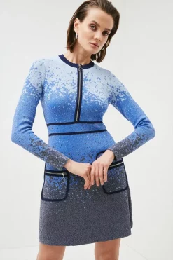Discount 🔔 Karen Millen Ombre Sparkle Knitted A Line 👗 Dress ⭐ -Occasionwear Popular Store womens green ombre sparkle knitted a line dress