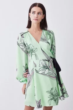 Best reviews of 😉 Karen Millen Petite Floral 🔨 Hammered Satin Woven Wrap Mini 👗 Dress - green ✨ -Occasionwear Popular Store womens green petite floral hammered satin woven wrap mini dress