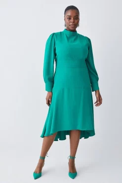 Discount ⭐ Karen Millen Plus Size Soft Tailored High Low Sleeved Midi 👗 Dress 🌟 -Occasionwear Popular Store womens green plus size soft tailored high low sleeved midi dress 1