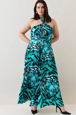 Cheap 👏 Karen Millen Plus Size Tiger Viscose Satin Maxi 👗 Dress - green 🔥 11 Cheap 👏 Karen Millen Plus Size Tiger Viscose Satin Maxi 👗 Dress - green 🔥 -Occasionwear Popular Store womens green plus size tiger viscose satin maxi dress