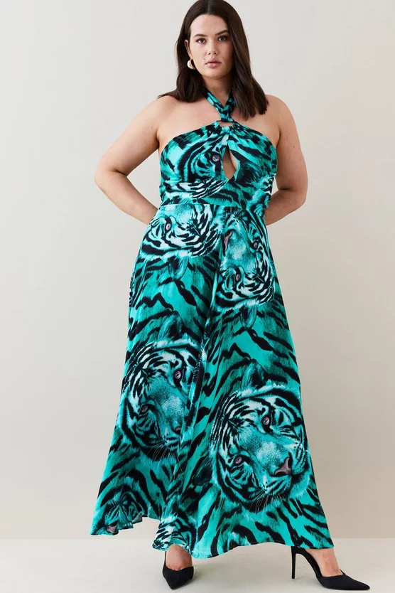 Cheap 👏 Karen Millen Plus Size Tiger Viscose Satin Maxi 👗 Dress - green 🔥 7 Cheap 👏 Karen Millen Plus Size Tiger Viscose Satin Maxi 👗 Dress - green 🔥 - Image 5