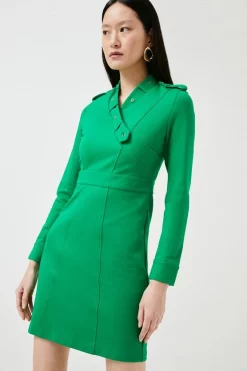 Hot Sale 🌟 Karen Millen Ponte Wrap Front Tab Detail Jersey 👗 Dress 😍 -Occasionwear Popular Store womens green ponte wrap front tab detail jersey dress