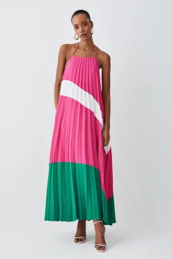 Budget ⌛ Karen Millen Soft Tailored Pleated Halter Neck Maxi 👗 Dress 😉 -Occasionwear Popular Store womens green soft tailored pleated halter neck maxi dress