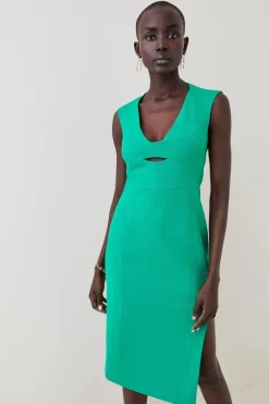 Top 10 🌟 Karen Millen Structured Crepe Pencil Midi 👗 Dress 🔥 -Occasionwear Popular Store womens green structured crepe pencil midi dress 1 1