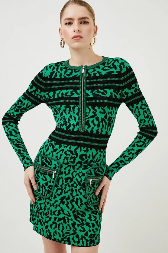 Buy ๐ Karen Millen Textured Ottoman Leopard Jacquard Knit ๐ Dress - green ๐ 8 Buy ๐ Karen Millen Textured Ottoman Leopard Jacquard Knit ๐ Dress - green ๐ - Image 6