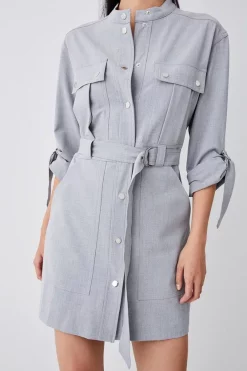 Cheapest ❤️ Karen Millen Pocket Detail Button Belted Mini 👗 Dress - grey 🎉 -Occasionwear Popular Store womens grey pocket detail button belted mini dress