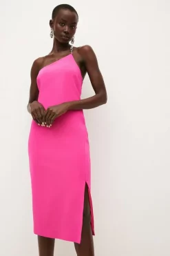 Coupon 🤩 Karen Millen Compact Viscose Chain One Shoulder Column Midi 👗 Dress 🤩 -Occasionwear Popular Store womens hot20pink compact viscose chain one shoulder column midi dress