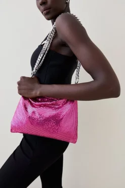Best Sale 🔥 Karen Millen Multi Chain Chainmail Shoulder Bag 🔥 -Occasionwear Popular Store womens hot20pink multi chain chainmail shoulder bag