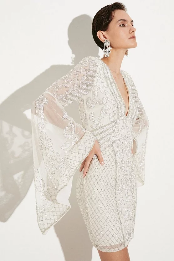 Best deal 🎉 Karen Millen Embellished Kimono Sleeve Beaded Mini 👗 Dress - iridescent 💯 9 Best deal 🎉 Karen Millen Embellished Kimono Sleeve Beaded Mini 👗 Dress - iridescent 💯 - Image 7