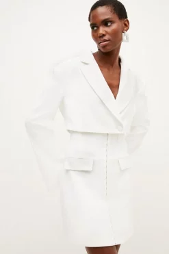 Buy ⭐ Karen Millen Compact Stretch Corset Waist Blazer Mini 👗 Dress - ivory 🌟 -Occasionwear Popular Store womens ivory compact stretch corset waist blazer mini dress