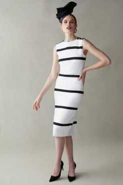 Best reviews of ⭐ Karen Millen Compact Stretch Stripe Detail Pencil Midi 👗 Dress 🧨 -Occasionwear Popular Store womens ivory compact stretch stripe detail pencil midi dress