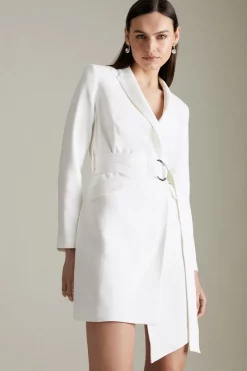 Brand new 🥰 Karen Millen Compact Stretch Viscose Tux D Ring Mini 👗 Dress ❤️ -Occasionwear Popular Store womens ivory compact stretch viscose tux d ring mini dress