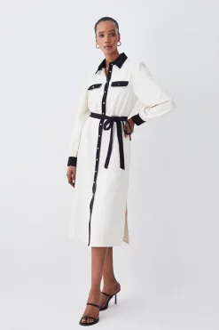 Cheap 😍 Karen Millen Contrast Twill Trimmed Midi 👕 Shirt 👗 Dress - ivory 🔔 -Occasionwear Popular Store womens ivory contrast twill trimmed midi shirt dress