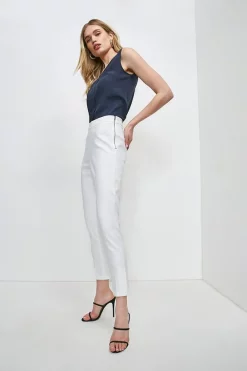 Best Sale ✔️ Karen Millen Essential Techno Side Zip Woven Trouser 👏 -Occasionwear Popular Store womens ivory essential techno side zip woven trouser