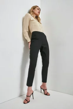 Best Sale ✔️ Karen Millen Essential Techno Side Zip Woven Trouser 👏 -Occasionwear Popular Store womens ivory essential techno side zip woven trouser 4