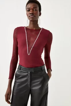 Flash Sale ✨ Karen Millen Lace Front Diamante Long Sleeve Top ✨ -Occasionwear Popular Store womens ivory lace front diamante long sleeve top 1