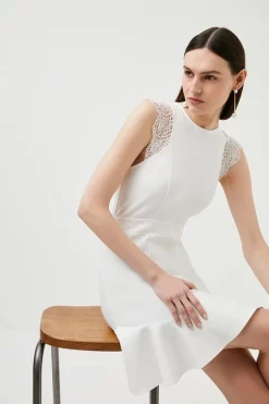 Promo ⭐ Karen Millen Lace Trim Ponte Ruffle Hem Jersey 👗 Dress 💯 11 Promo ⭐ Karen Millen Lace Trim Ponte Ruffle Hem Jersey 👗 Dress 💯 -Occasionwear Popular Store womens ivory lace trim ponte ruffle hem jersey dress