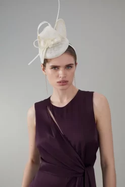 Best Sale 🛒 Karen Millen Loop Bow Pillbox Fascinator ⌛ -Occasionwear Popular Store womens ivory loop bow pillbox fascinator