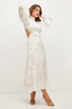 Best Pirce ✨ Karen Millen Lydia Millen Viscose Mirrored Cutwork Maxi - ivory 🎉 -Occasionwear Popular Store womens ivory lydia millen viscose mirrored cutwork maxi