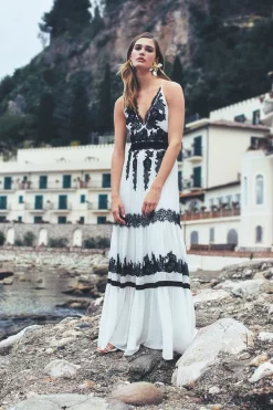 Hot Sale 🔔 Karen Millen Mixed Lace & Embroidered Woven Halter Maxi 🥰 -Occasionwear Popular Store womens ivory mixed lace embroidered woven halter maxi