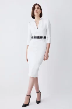 Wholesale 👏 Karen Millen Petite Structured Crepe Belted Forever Midi 👗 Dress 🧨 -Occasionwear Popular Store womens ivory petite structured crepe belted forever midi dress