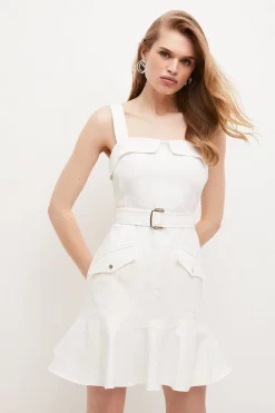 Outlet 🎁 Karen Millen Relaxed Tailored Strappy Belted Mini 👗 Dress 😉 -Occasionwear Popular Store womens ivory relaxed tailored strappy belted mini dress