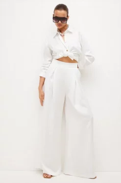 Best deal 👍 Karen Millen Satin Back Crepe Wide Leg Trouser 😍 -Occasionwear Popular Store womens ivory satin back crepe wide leg trouser
