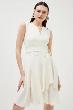 New ⭐ Karen Millen Soft Tailored Short Waterfall Mini 👗 Dress 😀 -Occasionwear Popular Store womens ivory soft tailored short waterfall mini dress