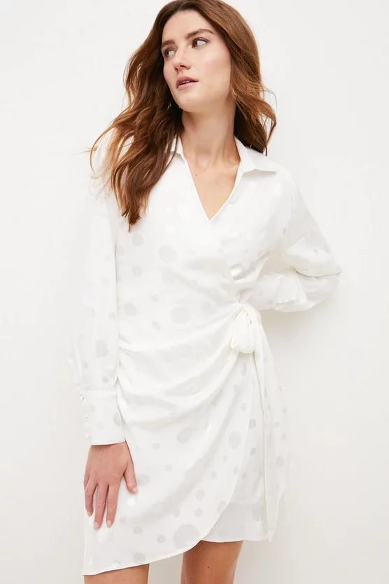 Cheap ๐ Karen Millen Spot Jacquard Wrap Tie Mini ๐ Dress - ivory ๐ 7 Cheap ๐ Karen Millen Spot Jacquard Wrap Tie Mini ๐ Dress - ivory ๐ - Image 5
