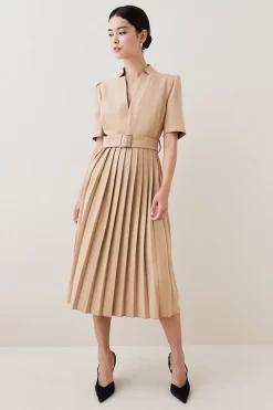 Deals ✨ Karen Millen Structured Crepe Forever Pleat Belted Midi 👗 Dress 🛒 -Occasionwear Popular Store womens ivory structured crepe forever pleat belted midi dress 3