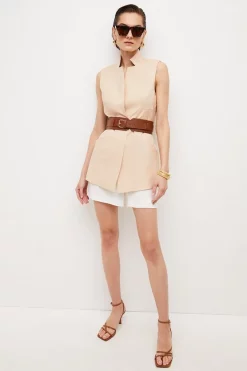 Buy 👏 Karen Millen Tailored Linen Blend Sleeveless Belted Jacket 😍 -Occasionwear Popular Store womens ivory tailored linen blend sleeveless belted jacket 1
