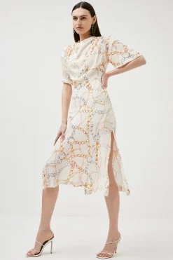 Flash Sale 🧨 Karen Millen Viscose Crepe Chain Cowl Neck Woven Midi - ivory 😀 -Occasionwear Popular Store womens ivory viscose crepe chain cowl neck woven midi