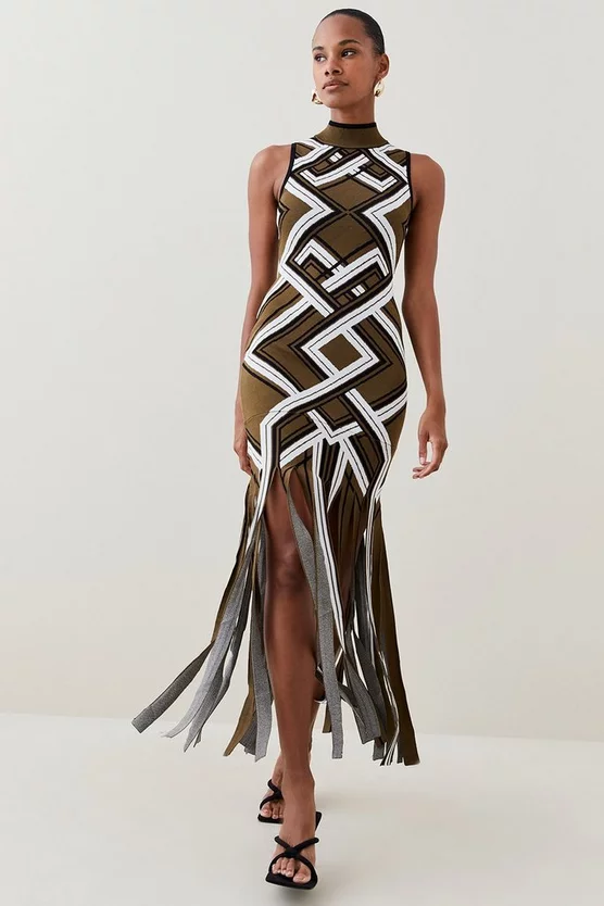 Budget 🌟 Karen Millen Sliced Hem Placement Stripe Knit Jacquard Maxi 👗 Dress 🤩 8 Budget 🌟 Karen Millen Sliced Hem Placement Stripe Knit Jacquard Maxi 👗 Dress 🤩 - Image 6