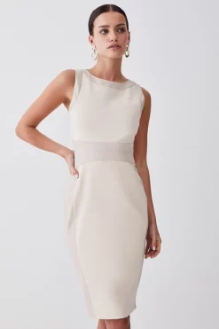 Best Pirce 🌟 Karen Millen Petite Ponte And Faux Leather Pencil Midi 👗 Dress - light beige 🌟 -Occasionwear Popular Store womens light20beige petite ponte and faux leather pencil midi dress